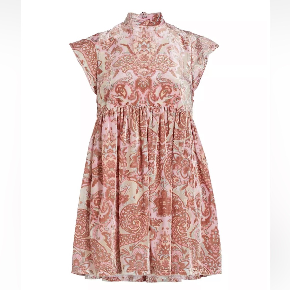 FREE PEOPLE All The Time Velvet Mini Dress in Petal Combo Xsmall